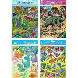 4 Bogen - Sticker Dino Dinosaurier T-Rex Raptor Aufkleber Sticker Promotion Kindergeburtstag Dekorieren Hobby Basteln Sammeln selbstklebend und vorgestanzt