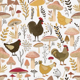 Livelynine Farm Wallpaper Peel and Stick Chicken Coop Flower Vinyl Wall Paper Farmhouse Floral Mushroom Cottage Core Pink Beige Vintage Rooster Contact Paper Waterproof Boho Colorful Animal 17.5x78.8
