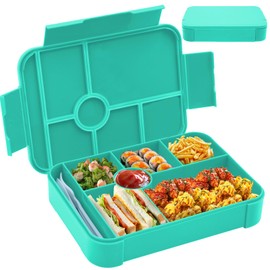 Children's Lunch Box with 7 Compartments, 1350 ml Leak-Proof Lunch Box Bento Box Children with Cutlery, Breakfast Box, Snack Box for Students and Adults at School, Nursery and Travel (Green)