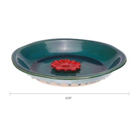 Voltogar Ceramic Bird Bath for Outside, Bird Bath Bowl with Vintage Decoration for Garden & Patio, Ground, Deck, Balcony Yard Lawn Decor Blue Bird Drinker Plate - Red Flower, 12.25"