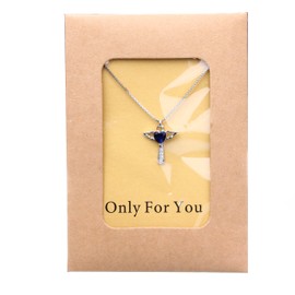 Ckysee Silver Plated Angel Birthstone Necklace,Cubic Zirconia Cross Necklace for Women,First Communion Baptism Gifts (September- Sapphire)