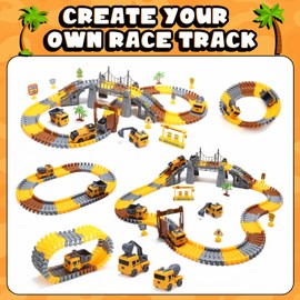 Construction Toys Race Track Set 178 PCS for Kids, Flexible Train Tracks with 1 Electric Train, Excavator,Cement Truck,Loading Truck Engineering Vehicle Playset,Gifts for 3 4 5 6 Year Old Boys Girls