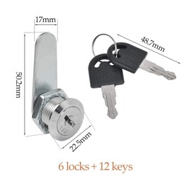 Cam Lock 6 Pack Cabinet Drawer Lock Letter Box Lock Cupboard Locks 16mm Mailbox Lock Security Zinc Alloy Letter Box Locks Cam Door Lock with 12 Keys for Cabinet Drawer Cupboard Mail Box Door Toolbox