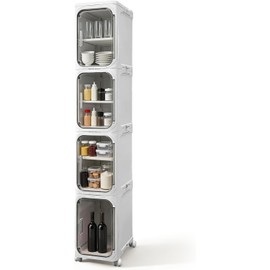 willbuy 4-Tiers Slim Bathroom Storage Cabinet, Foldable Storage Cabinets,Narrow Bathroom Storage,Movable Bathroom Storage Organizer for Small Spaces