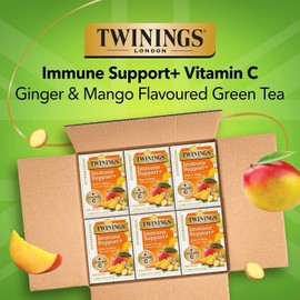 Twinings Twinings Superblends Immune Support+ Herbal Tea with Vitamin C, Ginger & Mango Flavoured Green Tea, 16 Count (Pack of 6), Enjoy Hot or Iced