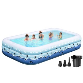 Inflatable Pool with Pump, 130"x72"x22" Large Blow Up Pool Inflatable Swimming Pool for Adults, Full-Sized Above Ground Swimming Pools for Backyard Garden Water Lawn Indoor Outdoor (Blue)
