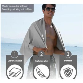 LushOrchidVale Microfibre Sports Towel, Quick Dry, Ultra Absorbent, Grey and Blue, for Gym and Fitness (Grey, 40x80cm)