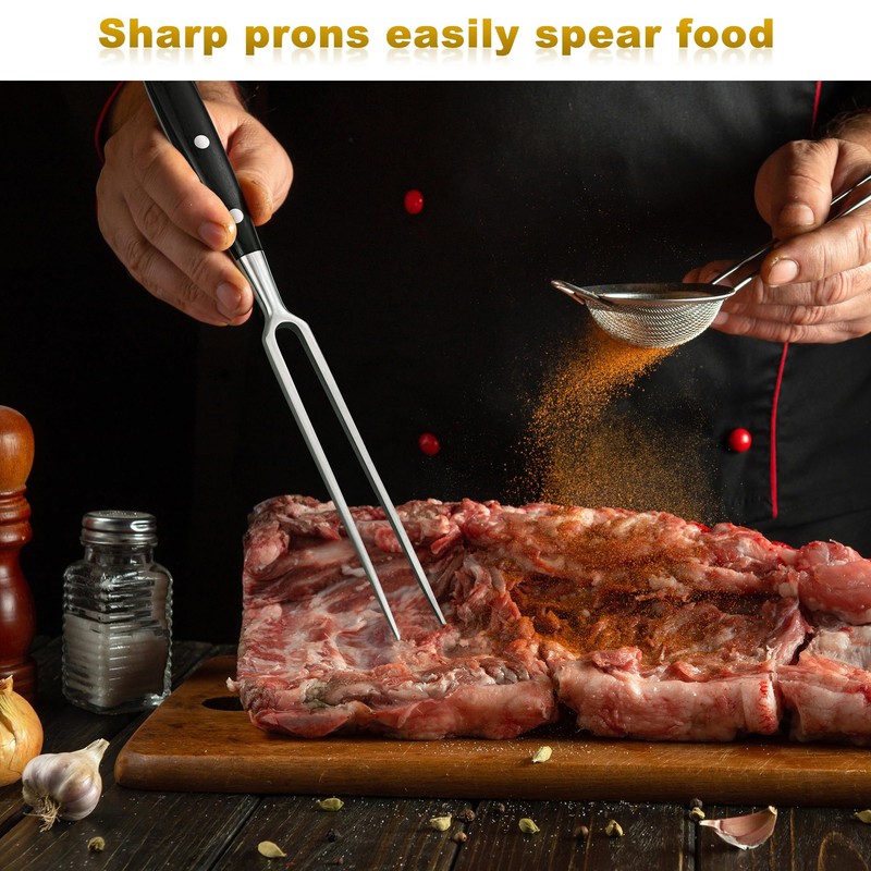 luvtree Heavy-Duty Stainless Steel Carving Fork with Black Wood-Sheathed Handle