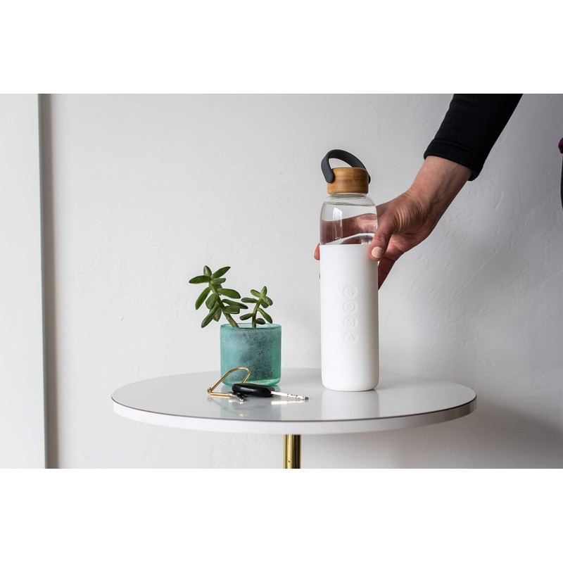 SOMA Glass Water Bottle with Silicone Sleeve, BPA-Free, White, 25oz