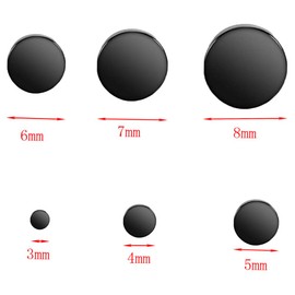 Changyeah 6 Pairs Dot Earrings, Stainless Steel Black Stud Earrings for Men Women, Titanium Steel Barbell Earrings Set, 3mm-8mm Available, (Black)