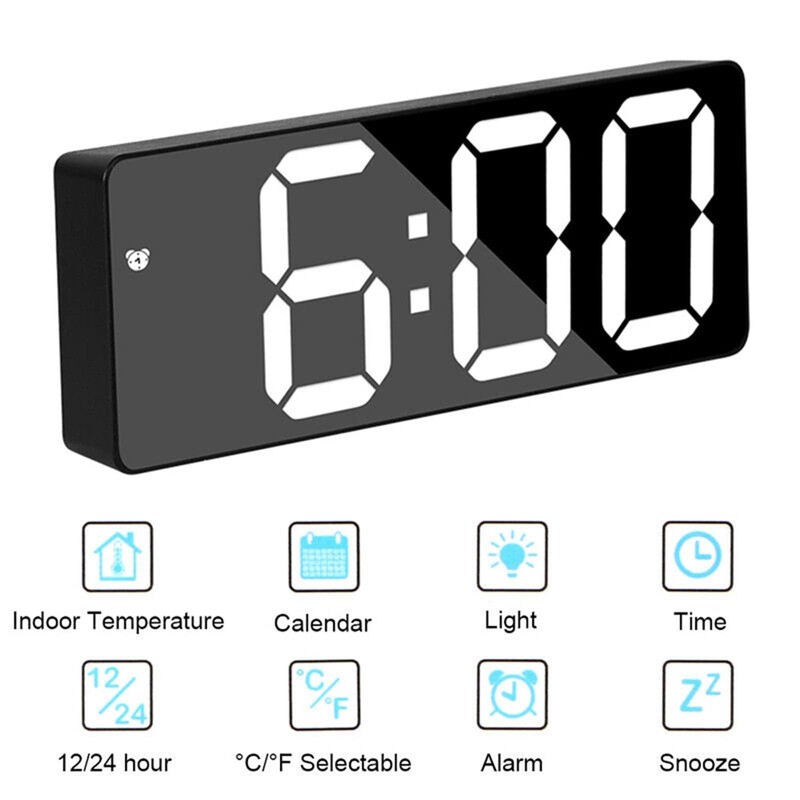 Alarm Clock Led Display Digital Mirror Alarm Clock Battery Plug-in
