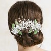 BETITETO Bridal Flower Hair Clips 2PCS White Floral Green Leaf