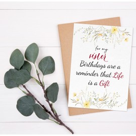 Birthday Card For Sister, Bonus Sister from Young Sister, Brother, Him, Her - Size 5x7 inch Folded Card include Envelope, Sticker - Blank Inside - Funny, Unique & Humorous Birthday Gifts