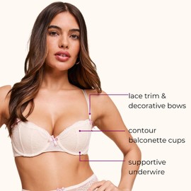 Adore Me Anabella Balconette Bra - 30A-46DDD Regular & Plus-Size Underwire Bra for Women with Lace & Adjustable Straps, White, 38C
