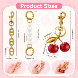 TINKRSTUFF Cherry Bag Charm Keychain and Bag Extender Chain, Pearl Purse Extender Chains Bag Strap Extender for Handbags Crossbag Shoulder Bags, Metal Gold Chain Replacement Purse Chains Accessories