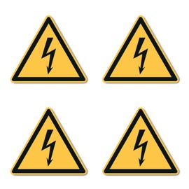 Electrical Voltage Warning W012 - DIN EN ISO 7010 / ASR A1.3 - Sticker: 10 cm, Pack of 4