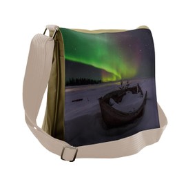 Ambesonne Aurora Borealis Messenger Bag, Boat and Galaxy, Unisex Cross-body