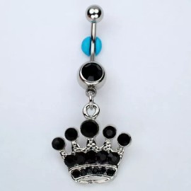 Unbranded CROWN Dangle Belly Button Ring BLACK Queen Princess Royal Navel Jewelry (C32)