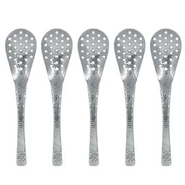170-502 Hammered Lotus Slotted Spoon, Set of 5, Dishwasher Safe, JAPAN Tsuba, 7.1 inches (18 cm), Stainless Steel, Cutlery, Commercial Use, Bulk Purchase