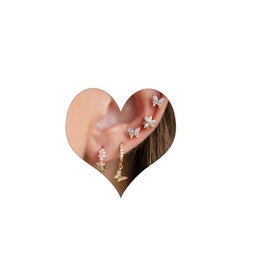 Piercing Ear Gold Earrings Set for Multiple Ear Holes Helix Piercings for Women 14K Gold-Plated Stud Earrings Set Small Hoop Earrings Gold Earrings Cartilage Stud Earrings Conch Tragus Piercing Gold,