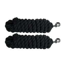 Majestic Ally Pack of 2 Solid Cotton Lead Rope for Horses & Livestock – 10 Foot Long and 5/8 inch (16MM) Thick - Replaceable Heavy-Duty Satin Bolt Snap – Handmade – Soft, Broken in Feel (Black)