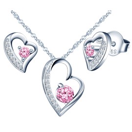 Yumilok Jewellery Set Women's Gifts for Women Necklace Earrings Heart Chain Set 925 Sterling Silver Rose Jewellery Set for Birthday Valentine's Day Mother's Day, Sterling Silver Sterling Silver