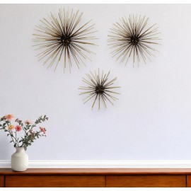 Homeroots Set Of 3 Starburst Black And Gold Metal Wall Art