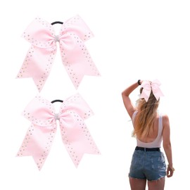 2 Pcs Cheerleader Hair Bows for Women Glitter Large Cute Bow Hair Ties 8 inch Ponytail Holder Elastic Band Cheer Bow Hair Accessories for School Sports (Pink)