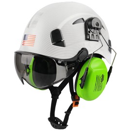 Safety Helmet Hard Hat with Visor and Ear Protection Adjustable Lightweight Vented ABS Work Helmet for Men and Women 6-Point Suspension ANSI Z89.1 Approved Ideal for Industrial & Construction