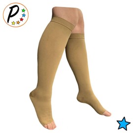 Presadee Traditional 30-40 mmHg X-Firm Compression Medical Leg Open Toe Socks (Beige, 4X-Large)