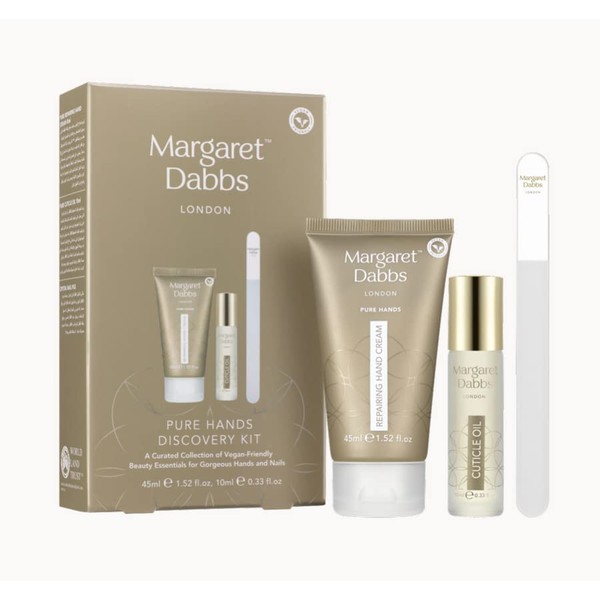Margaret Dabbs Pure Hands Discovery Gift Set with 45 ml Repairing Hand Cream, 10 ml Cuticle Oil and Small Crystal Nail File