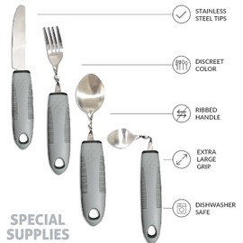 Bendable Extra Wide Handles Easy Grip Cutlery Set of 5 Disability Aids, Large Wide Handled Disability Ideal Dining aid for Elderly Disabled Arthritis People Parkinson (5Pcs Grey)
