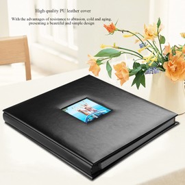 Self-Adhesive Photo Album, Black Leather Cover Sticky Pages, Magnetic Scrapbook Family Book for Christmas Gifts, Birthday Wedding Memory Picture Albums Holds 4X6, 5X7, 6X8,8X10,10x12 (60 pages/ Large)