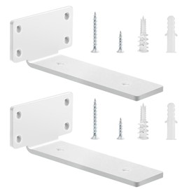 Pack of 2 Shelf Brackets, Shelf Brackets, 20 cm, Heavy Duty Shelf Bracket for Wall Mounting, Floating Wall Shelf Bracket (5 mm Thick), White