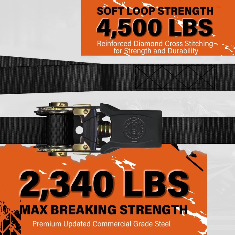 Haccoplanet Ratchet Tie Down Straps, 2340lb Break Strength, 4pc 1inch