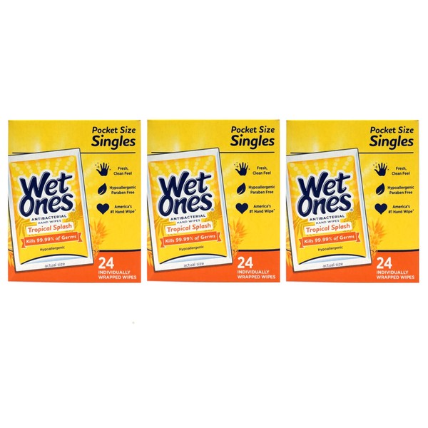 WET ONES Moist Towelette, Antibacterial, Citrus, Singles 24 ea (Pack