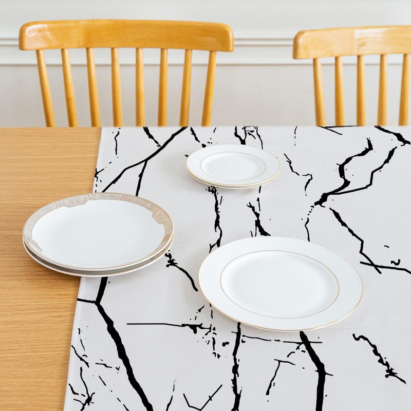 Tablecloth White and Black Middle Runner Modern Tablecloths with Marble