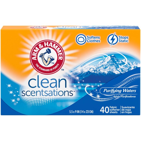 ARM & HAMMER Fabric Softener Sheets, 40 sheets, Purifying Waters