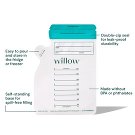 Willow - 8oz Breast Milk Storage Bags - 100ct - Double Zip Seal for Durability - Freezer & Fridge Breastmilk Storage - Easy Pour Spout for Bottle Transfer - BPA Free - Breastfeeding Essentials