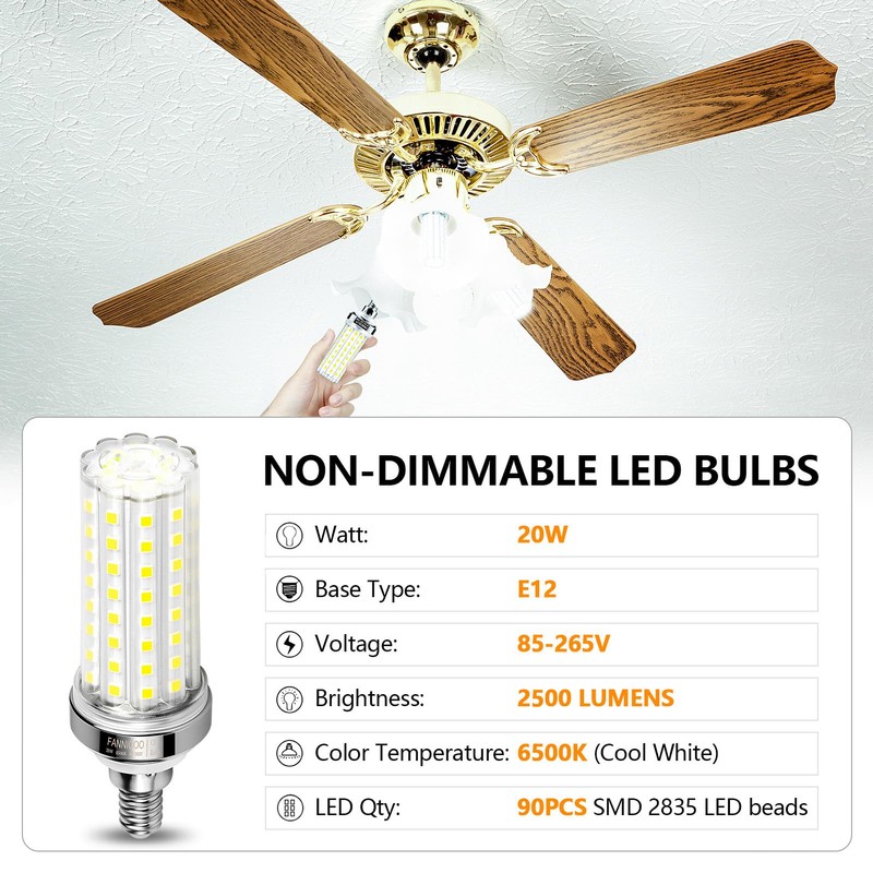 FanNicoo E12 LED Bulb, 6pcs 20W LED Corn Light Bulb