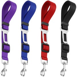 4 Pack Adjustable Pet Dog Cat Seat Belt, YuCool Safety Leads Vehicle Car Harness Seat Tether,Nylon Fabric- Black,Blue, Red, Purple