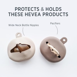 HEVEA Natural Rubber Pacifier Holder Case - 100% Natural Rubber - Danish Design Hygienic Holder for Pacifiers & Bottle Nipples, Easily Attaches to Bags & Strollers, BPA-Free, Vegan - Powder Pink