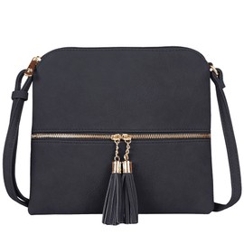 SG SUGU Lightweight Medium Crossbody Bag Shoulder Bag with Tassel and Zipper Pocket (Navy)