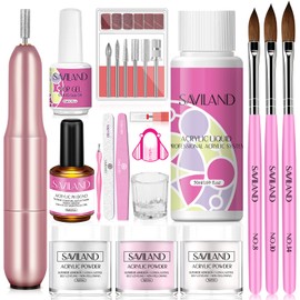 Saviland Nail Kit for Acrylic Starter Kit - Acrylic Nail Kit with Speed-Adjustable Nail Drill | 3 Colors Acrylic Powder | Acrylic Nail Brush | Acrylic PH Bond & Top Gel | Acrylic Nail | Gift for Women