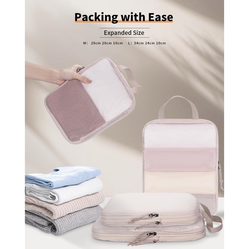 ECOHUB 4-Piece Packing Cubes Compression, 300% Higher Tear Resistance Suitcase