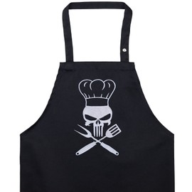 EXPRESS-STICKEREI Unisex Cooking Apron with Embroidered Design Funny Cooking Apron BBQ Apron for Women/Men Adjustable Bib Apron Kitchen Apron Gift BBQ Fans Hobby Chef Baker, Cooking Skull Apron