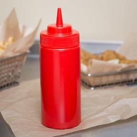 TrueCraftware-Set of 6 Squeeze Condiment Wide Mouth Dispensing Bottles 16 oz Red- Plastic Squeeze Bottle for Sauces Spreads Ketchup Mustard Mayo Hot sauces and Olive oil