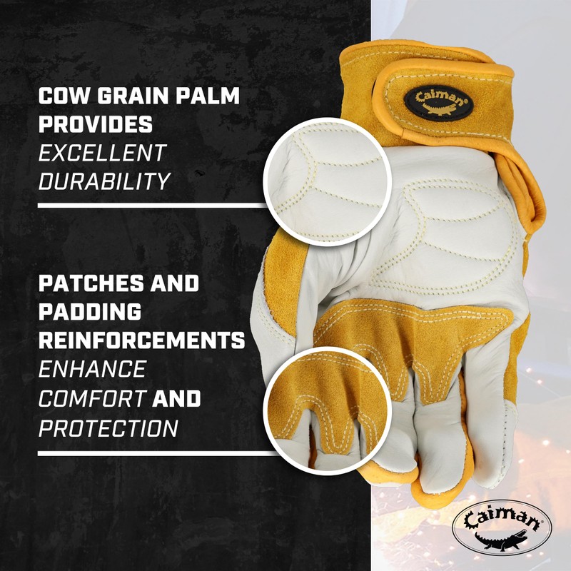 Caiman Genuine Top Cow Grain Leather Velcro� RevolutionTM Gloves (Large/Yellow)