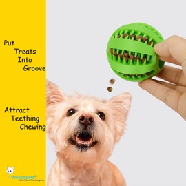 Volacopets Dog Puzzle Toy, Treat and Dental Balls, Interactive Treat Dispensing Toy for Dogs, Durable Puppy Toys for Teething Small Dogs, Rubber Teeth Balls, Slow Feeder,2 Pack (Small)