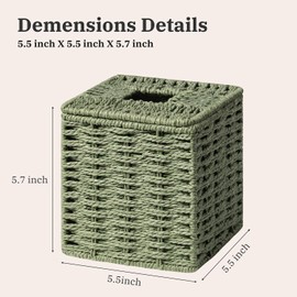 Funda para caja de pañuelos, cuerda de papel tejida a mano para decoración del hogar, encimera de baño, oficina, mesita de noche, verde oscuro